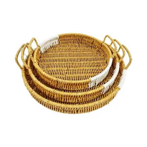 Custom Hand Woven Small Kitchen Storage Baskets Plastic Wicker Rattan Organizing for Bread Fruit Clothes-Circle Shape