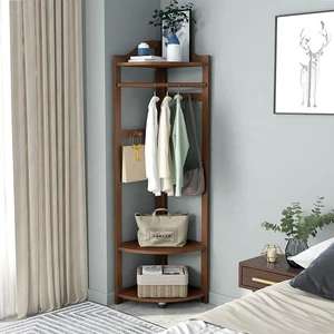 Solid Wood Modern Corner Coat Rack Floor Standing Home Bedroom Living Room Furniture Storage Household Clothes Rack YMJ001