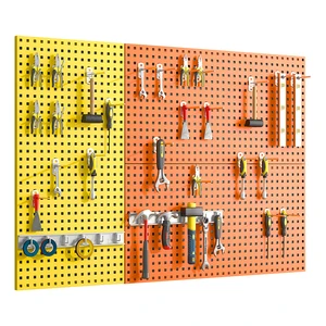 Wall-Mounted Tool Display Rack with Hole Board Shelf for Garden Tool Holding