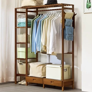 Bamboo Home Furniture Multi-function Coat Rack with Hanger for Bedroom Vertical Wardrobe Storage