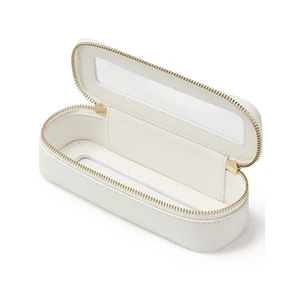 Women Mini Clear PU Leather Portable Cosmetic Organizer Case Waterproof Zipper Fashion-Style Travel Toiletries Makeup Brush Bag