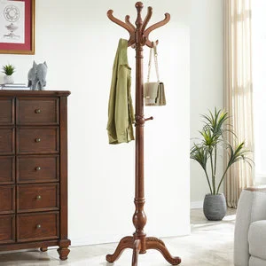 Floor Standing Solid Wood Clothing Coat Rack Modern Simplicity Single Tier Multifunctional Storage Rack for Living Room