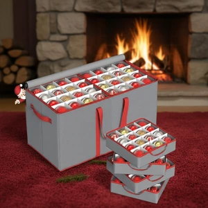 Christmas Ornament Storage Box 8-Tray Rectangular 128-3''Capacity Adjustable Dividers Dual Ornament Organizer Storage Bin