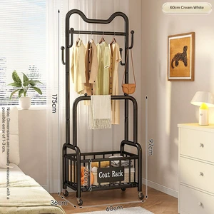 Black Powder Coated Steel Mobile Coat Rack Freestanding Clothes Hanging Organizer Coat Rack for Household Use