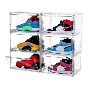 DAYOOH Transparent Plastic Shoe Box Stackable Magnetic Door High Quality Sneakers Shoe Foldable Plastic Box