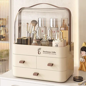 Plastic Cosmetic Storage Box Desktop Dustproof Dressing Table Large-Capacity High-End Skincare Organizer Lipstick Rack