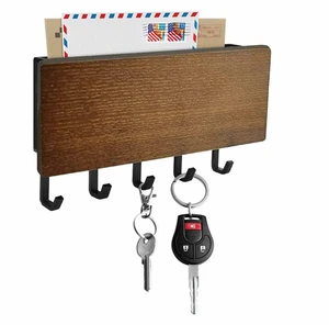 Minimalist Wall Wooden Small Key Storage Rack with Iron and Glossy Finish
