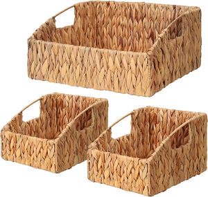 Rattan Storage Baskets, Handwoven Wicker Storage Bins With Built-in Handles, Storage Container Baskets