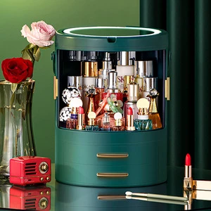 Wholesale Desktop Rotating Cosmetics Storage Box Multi-Function Skin Care Products Lipstick Classification Storage Box With Lamp
