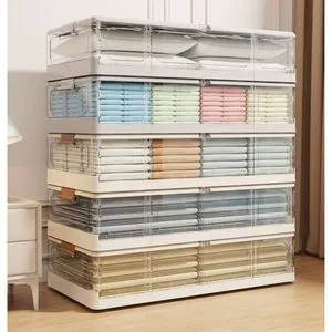 Large Foldable Flexible Under-Bed Organizer Plastic Storage Box With Wheels for Bedroom