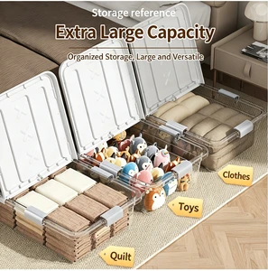 Extra Large Modern Slim Under-bed Storage Box Wheels Clear Plastic Stackable Space-Saving Organizer Clothes Blankets