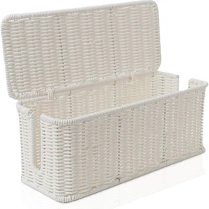 Durable Rattan Cable Organizer 2 Open Slots Under Desk Cord Management Box for TV Wires & Spices