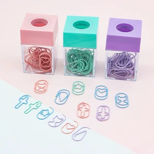 Stationery Macaron Color Heart & Cat Shaped Cross Plastic PET Coated Iron Wire Paper Clips Magnetic 30pcs/Box