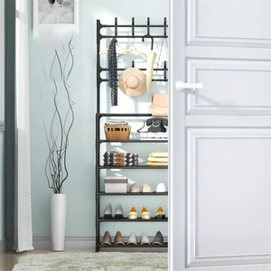 Factory Outlet Multi-Functional Floor Coat Rack Clothes Stands & Shoe Racks-Black/White Modern Plastic Storage