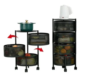 Hot Selling Round Rotatable Vegetable Or Fruit Storage Rack / Basket Practical Trolley For Kitchen