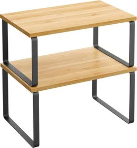 Set of 2 Wood Cabinet Organizer Shelves with Counter Kitchen Storage Spice Rack for Clothing Use