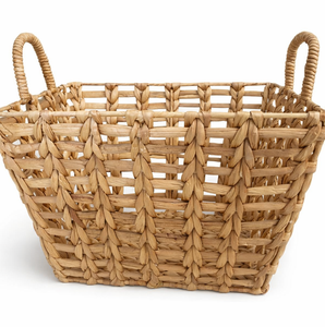 FARAS L Handwoven Water Hyacinth Storage Basket With Handles Natural Woven Organizer Home Decor Eco Friendly Basket