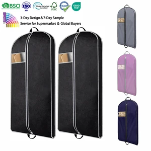 Black Non-Woven Breathable Fabric Suit Cover Gusseted Garment Bags for Hanging Clothes Custom Logo Dust Bag for Storage