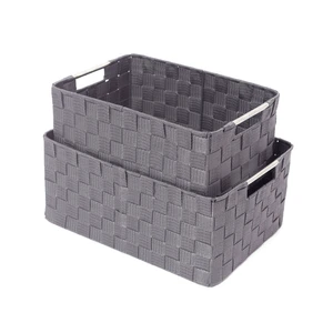 Storage Box Woven Basket Organizer Set Stackable Storage Basket Woven Strap Shelf Organizer