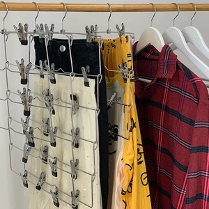LM1052-6L Six Layers Metal Adjustable Clothes Hanger Space Saving Clothes Pants Clips Hanger