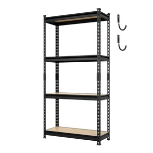 Boltless Iron Garage Storage Rack 30x12x60 Inch Shelving System 3200lbs Load Capacity Four-Tier Office Organizer Black 1 Year