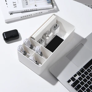 Desktop Plastic Cable Organizer Box with Drawer Divider Storage Basket for Phone Chargers Earphone Cords Management Accessories
