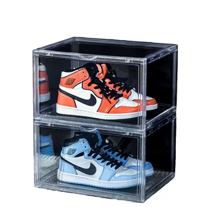 Stackable Shoe Box Minimalist Multifunction Shoes Display Transparent Magnetic Plastic PET PP Hard Plastic Shoe Boxs BT-376