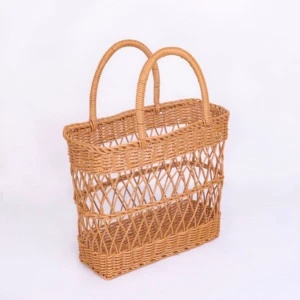 FUSEN FS-191080 Factory Direct Sales Wholesale Custom-made Pure Handmade Hanging Eco-Friendly Plastic Woven Storage Baskets