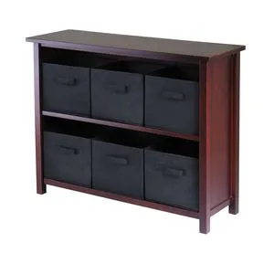 Verona 2-Section Wall Storage Shelf with 6 Foldable Black Fabric Baskets