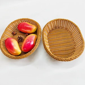 Oval Plastic Storage Basket Custom Size Hand Woven Rattan PP for Kitchen Organization for Vegetable and Fruits