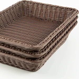 Factory Direct Baskets Supply Custom Decorative Home Rectangular Willow Basket Wicker Storage Washable Plastic Rattan Basket