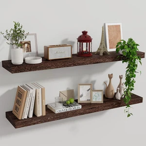 Country-Style 2-Piece Floating Shelf Set Wall-Mounted Wooden Display Rack for Bathroom Bedroom Garage-Wood Frame Storage Rack
