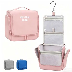 Custom Logo Hanging Cosmetic Organizer Large Capacity Nylon Storage Bag Foldable Travel Cosmetics Toiletries Kits