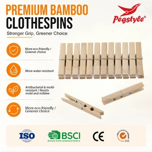 Hot Sale Reusable Bamboo Clothespins Large Sturdy Clothes Pegs Wood Clips For Clothes Photo Laundry Home Use