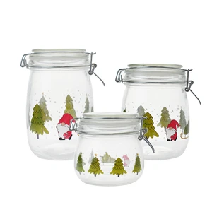 Eco-Friendly Christmas Pattern Glass Kitchen Storage Jars with Airtight Clamp Lid 400ml Capacity for Party Snacks and Candies
