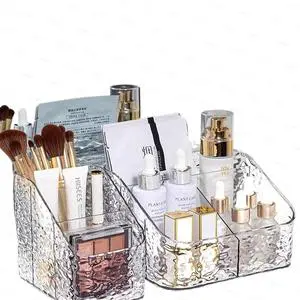 Light Luxury Cosmetic Storage Box Desktop Dressing Table Lipstick Skin Care Products Water Ripple Acrylic Large Capacity