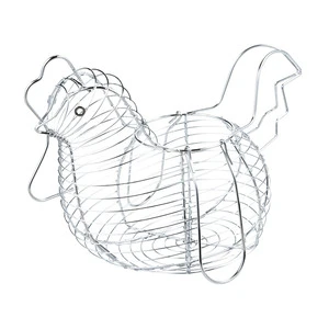 Pretty Chicken Shape Chrome Plated Metal Wire Fruit Hanging Basket Egg Holder Wire Fruit Basket Modern Wire Basket