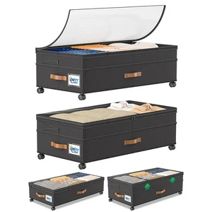 2 Pack Foldable Storage Moving Boxes with Wheels and Lids Under Bed Closet Organizers and Storage Bins Containers