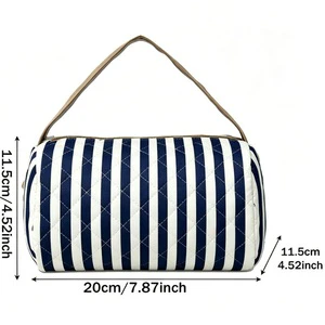Portable Handheld Striped Quilted Polyester Toilet Bag Multi-Functional Travel Cosmetic Wash Bag Lightweight Zipper Water