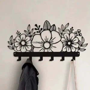 Flower Designer Modern Eco-Friendly Wall Decorative Hangers Hooks Black Color Solid Iron Unique Look Handmade Wall Mounted Hook