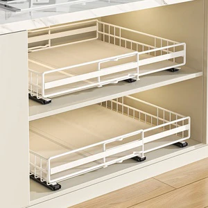 2Pack Pull Out Cabinet Drawer Expandable Slide Out Bowls Organizers Shelf Multifunctional Dish and Spice Storage Rack