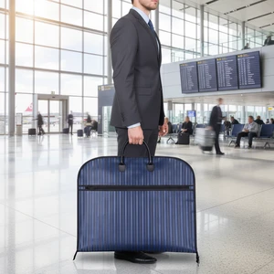 Reusable Garment Clothes Storage Suit Cover Bags with Handle and Zipper Oxford Stripe Blue Garment Bag