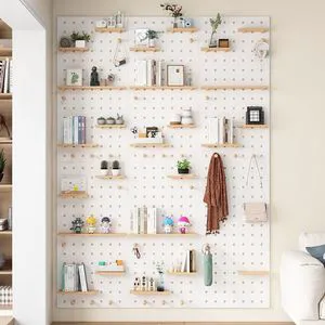 YZP Wood Panel Pegboard Modular Hanging Storage Organizer Coat Rack Shelf Wooden Floating Shelves for Wall