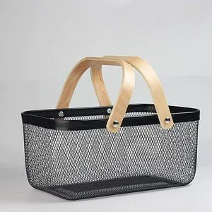 Wholesale Portable Basket With Wrought Iron Large Hanging Handle Stackable Storage Wire Metal Wire Basket