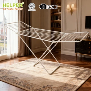 HELPER Powder Coated Iron Collapsible Clothes Rack-Portable Flexible Durable Space-Saving for Bathroom/Living Room Cloth Drying