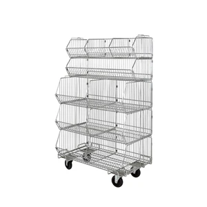 5 Tier Sloped Wire Basket Stand Black Stacking Wire Mesh Baskets Rack