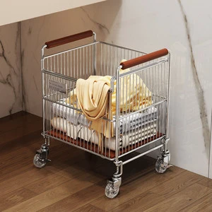 Movable Rectangular 1-Tier Dirty Laundry Basket Washbasin Sock Storage Wheeled Trolley Under-Cabinet Storage Rack