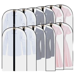 10 Pack Plastic Foldable Clear Garment Bags Dustproof Clothing Organizer Covers with Zipper for Wardrobe & Travel