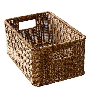 Woven Plastic Storage Basket Desktop Toy And Snack Organizer Faux Rattan Storage Bin In Japanese Style