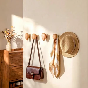 Modern Pebble Shape Round Solid Beech Wood Wall Mounted Single Hook For Entryway Towel Rack